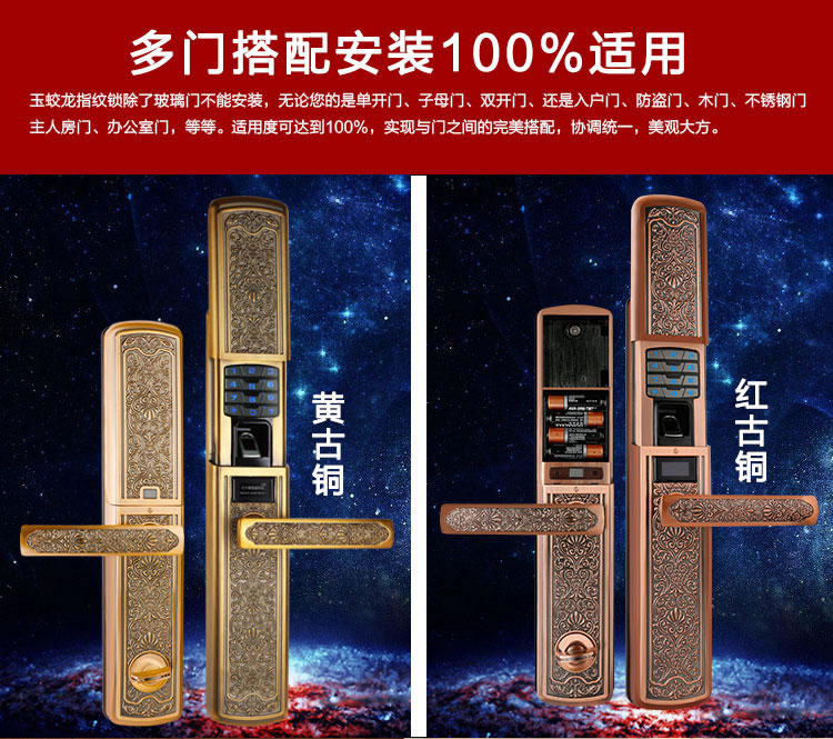 玉蛟龍智能門鎖 智能鎖防窺視輸入、半導體/光學指紋傳感器
