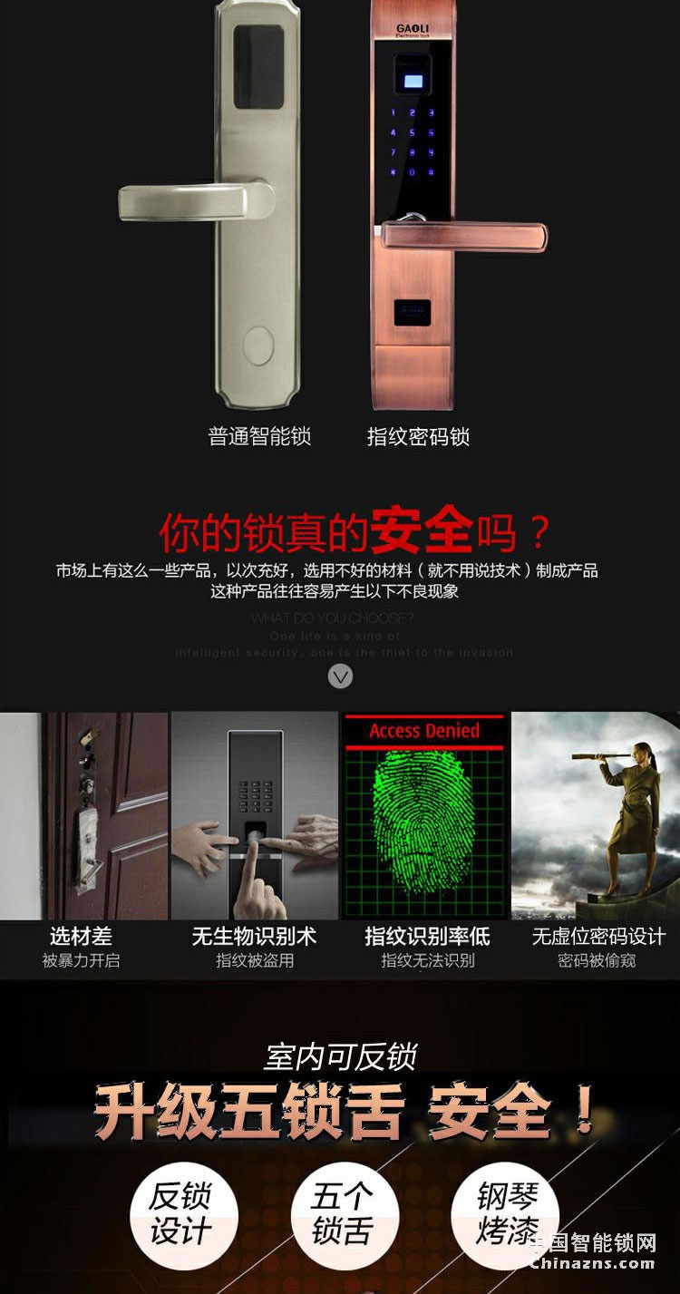 高利智能鎖 純銅遙控指紋鎖磁卡感應離線密碼鎖