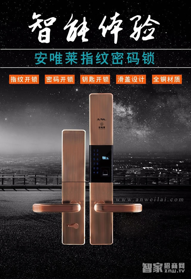 安唯萊智能鎖 全銅滑蓋智能指紋密碼鎖