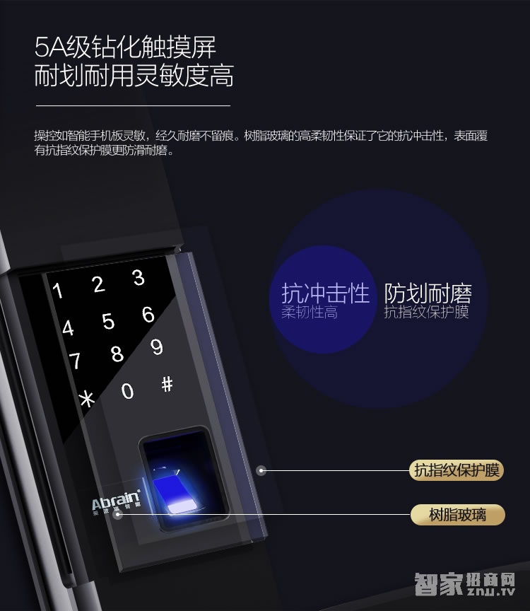 愛波瑞Abrain智能鎖 滑蓋指紋密碼鎖 鋅合金智能門鎖