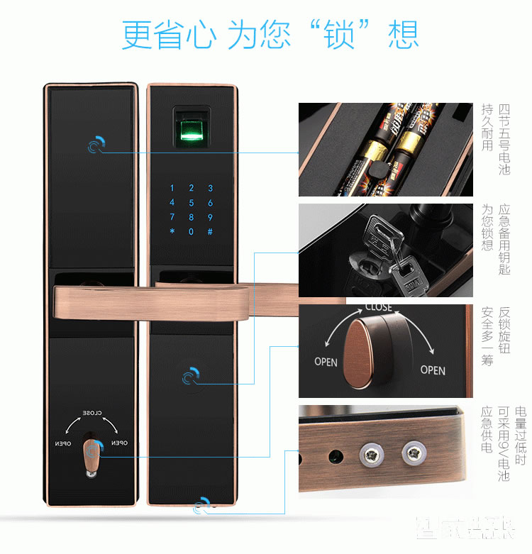 愛波瑞Abrain智能鎖 家用直板指紋密碼鎖