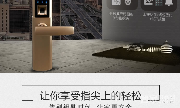 智能屋指紋鎖 家用智能鎖(香檳金)