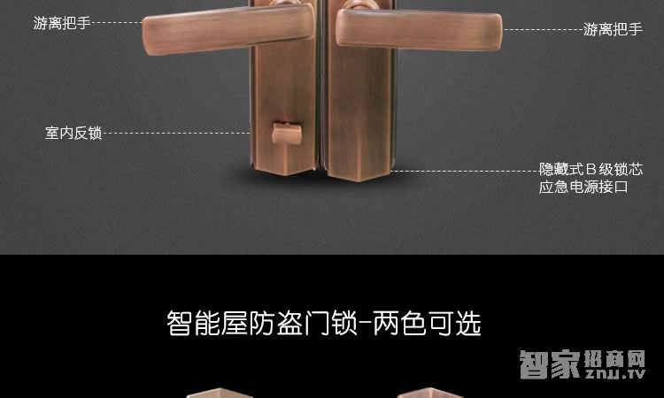 智能屋指紋鎖 滑蓋智能鎖(紅古銅)