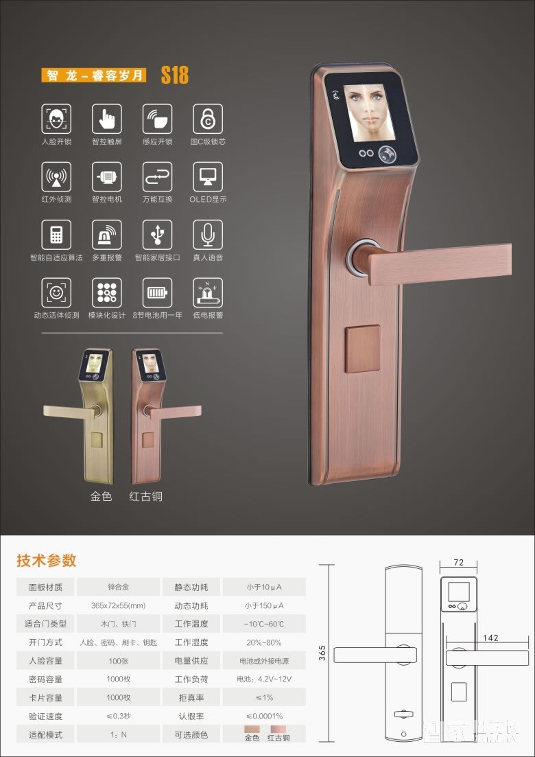 放龍科技智能鎖 人臉識別智能門鎖 家用入戶門防盜門鎖