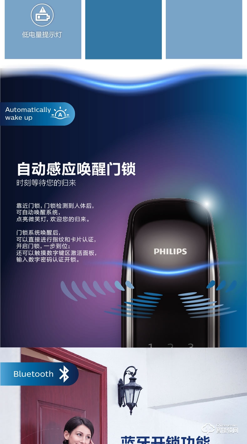 飛利浦智能鎖 9100推拉式家用防盜門指紋密碼鎖