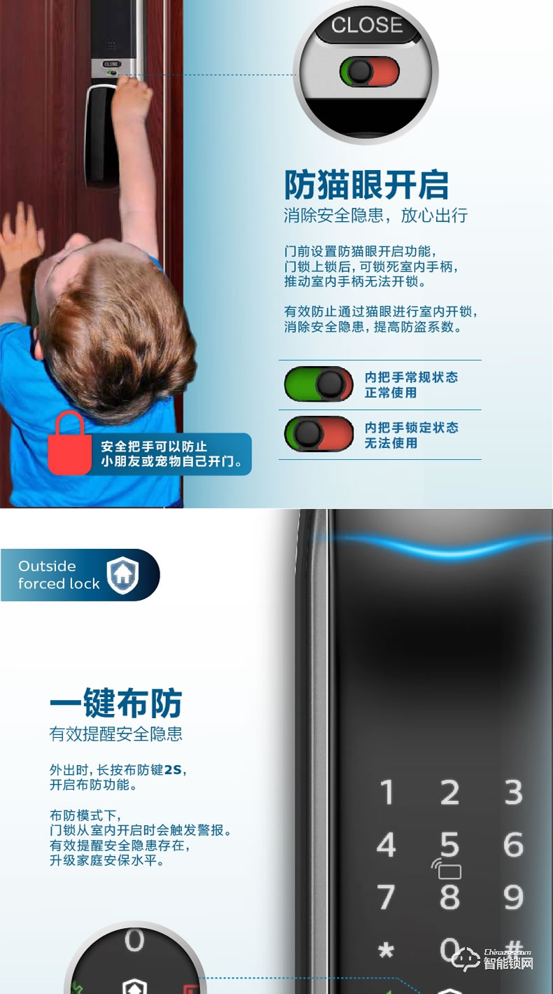 飛利浦智能鎖 9100推拉式家用防盜門指紋密碼鎖