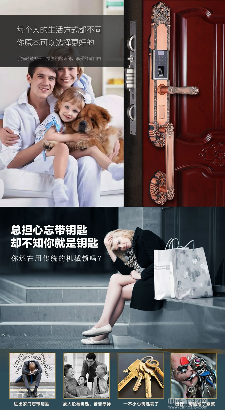 三環指紋鎖 歐式復古別墅大門密碼鎖 雙開門電子鎖