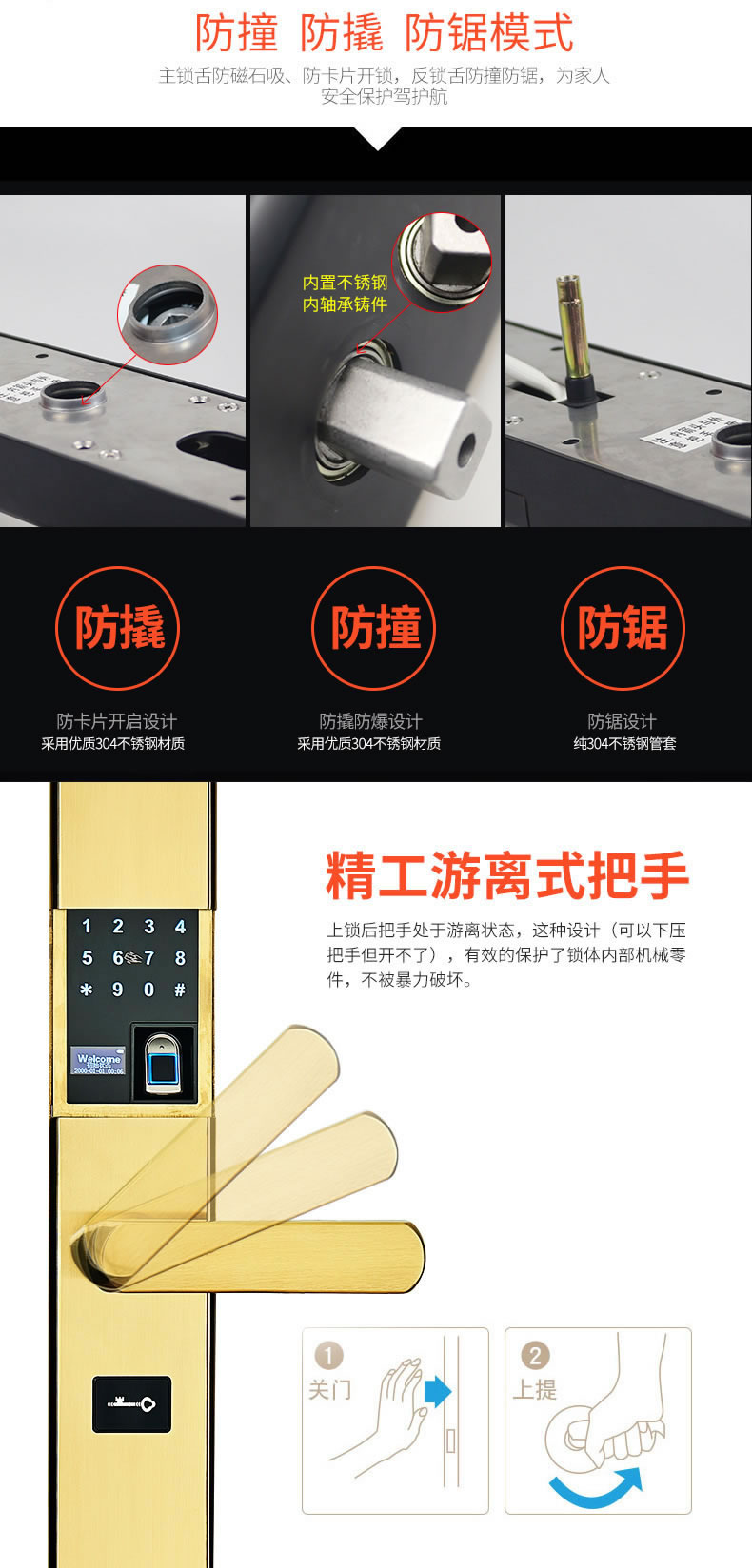 帥榮智能鎖 指紋鎖 不銹鋼指紋鎖 家用智能鎖 滑蓋智能鎖