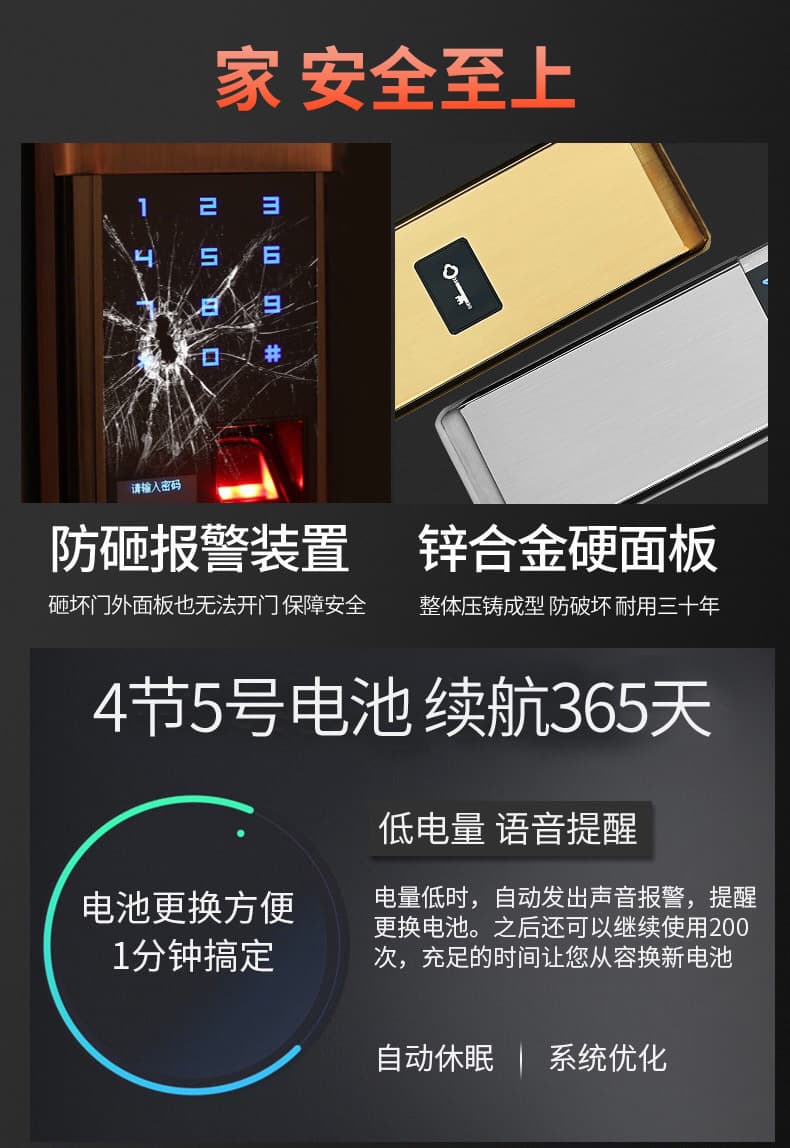 帥榮不銹鋼指紋鎖 家用智能鎖 滑蓋智能鎖