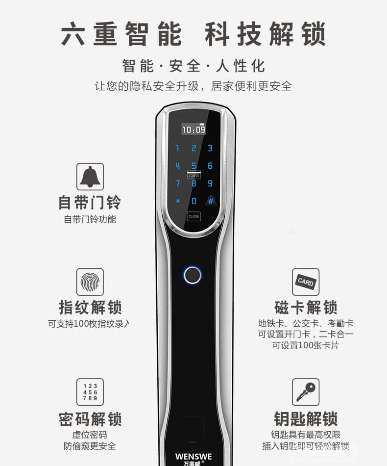 萬事威指紋鎖 半導體智能門鎖家用防盜門電子密碼鎖