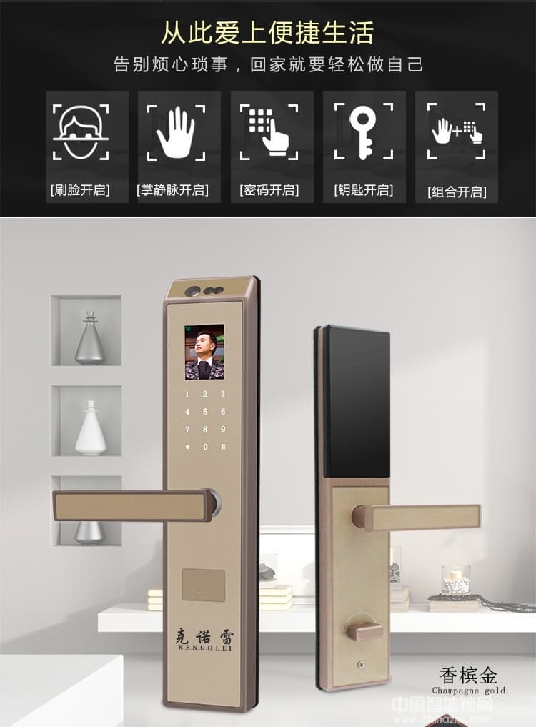 克諾雷智能鎖 全自動人臉識別鎖 家用防盜密碼鎖