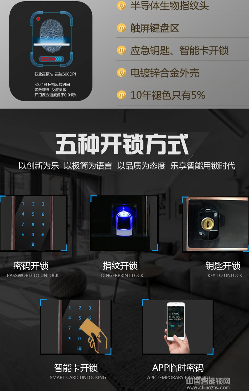 克諾雷智能鎖 五合一開門智能鎖 智能感應密碼鎖
