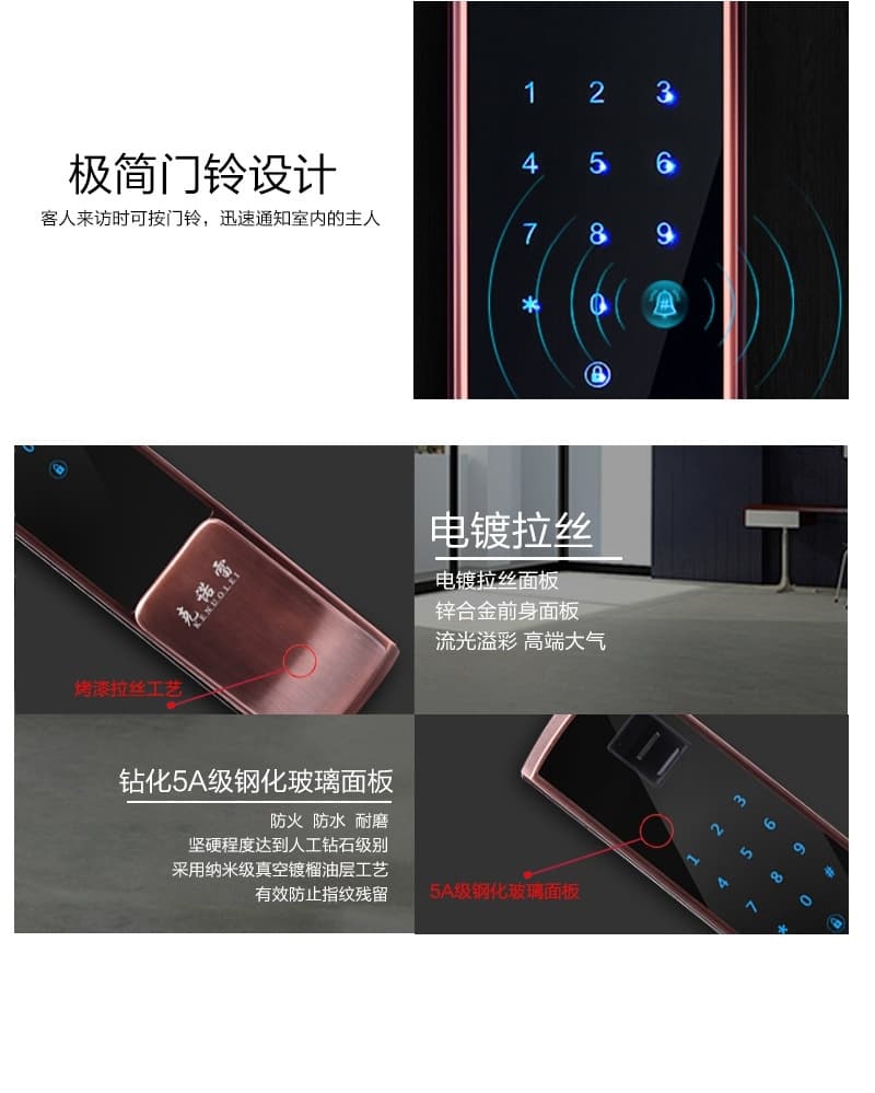 克諾雷智能鎖 五合一開門智能鎖 智能感應密碼鎖