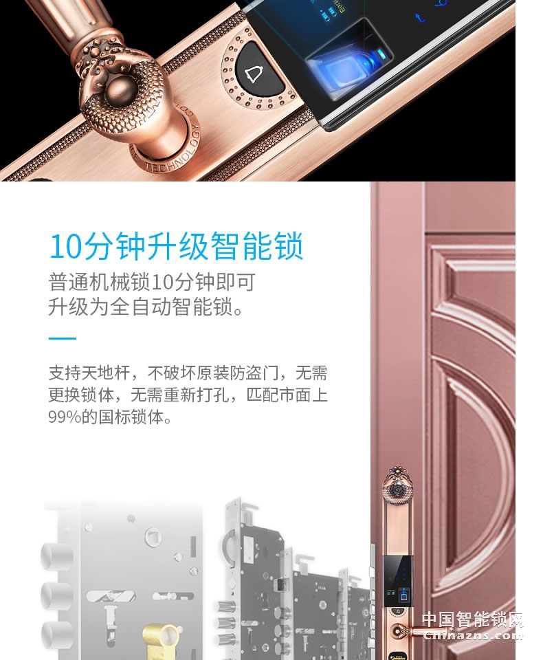 羅曼斯全自動智能鎖DD2 家用防盜門指紋鎖密碼電子入戶門鎖