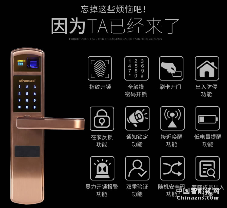 榮事達品冠智能門鎖靈睿系列 304不銹鋼指紋鎖