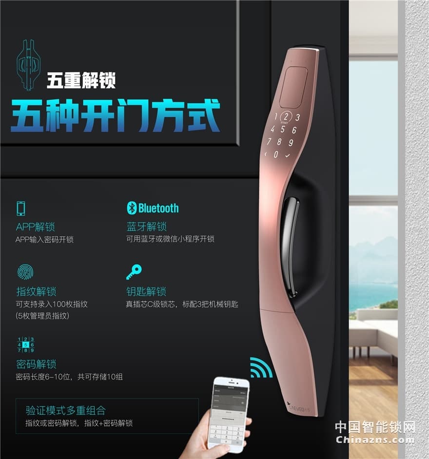 六孚指紋鎖 柏拉圖指紋防盜鎖 自動(dòng)鎖門/觸摸翻蓋/遠(yuǎn)程微信開(kāi)門