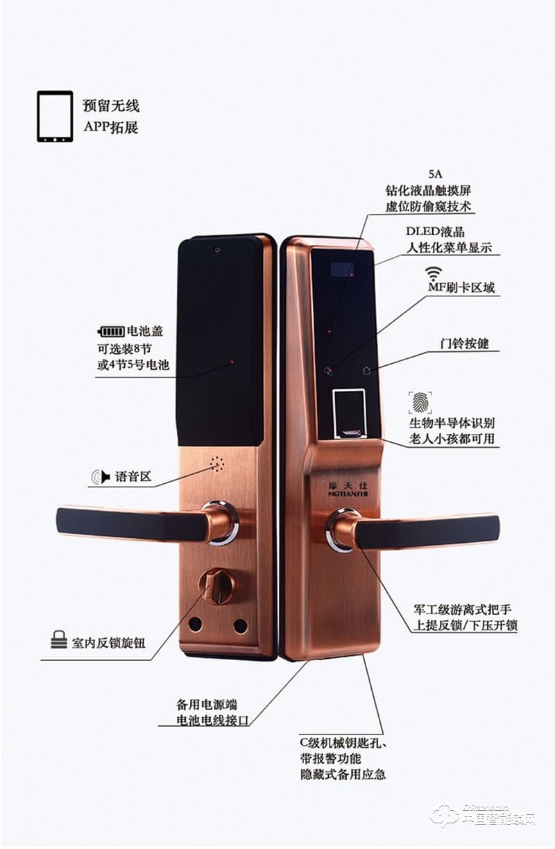 摩天仕智能鎖 智能指紋鎖M8 家用室內沒木門智能鎖