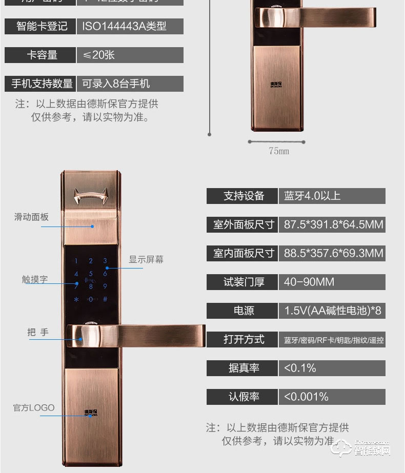 德斯保智能鎖 小滑蓋指紋密碼防盜鎖