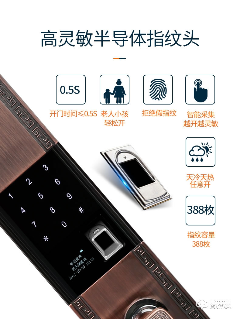 巨頭智能鎖 復古銅門雙開門智能門鎖