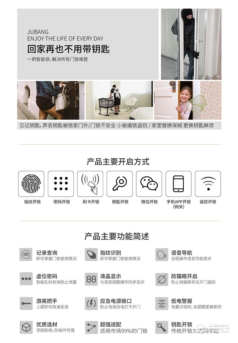 格斯曼智能鎖 A8指紋密碼鎖