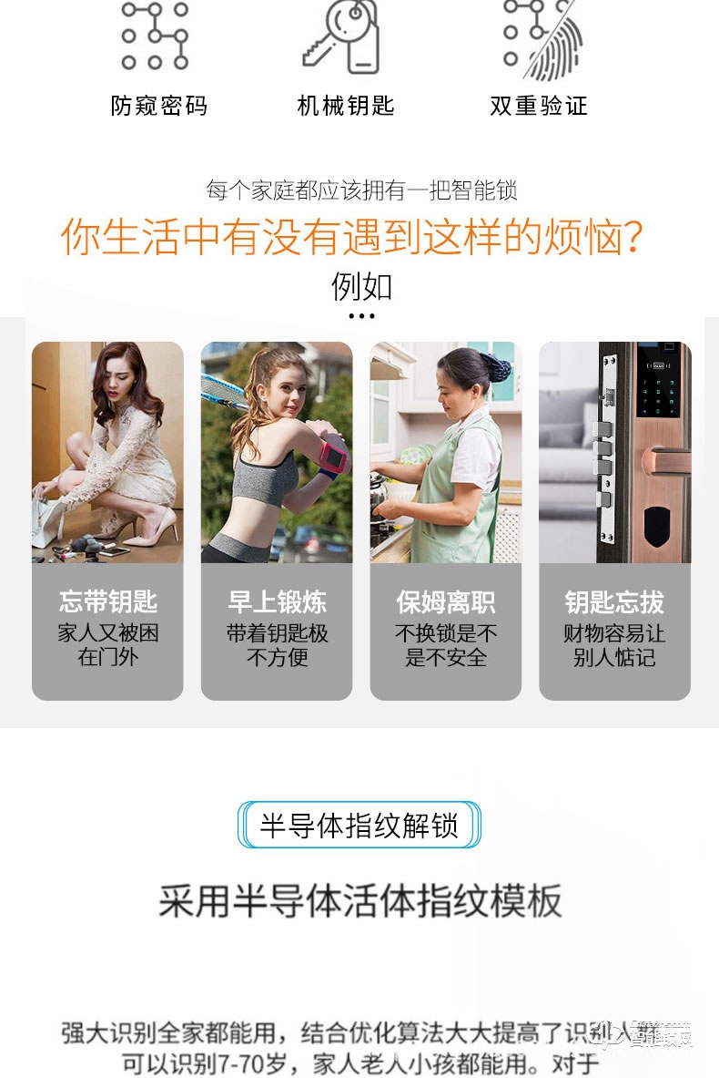 我愛我家智能鎖 直板智能指紋鎖