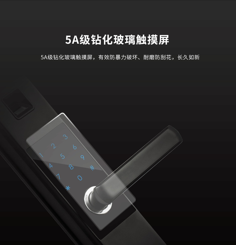 歐寶指紋鎖 P9高硬度鋼化膜圓潤把手指紋鎖