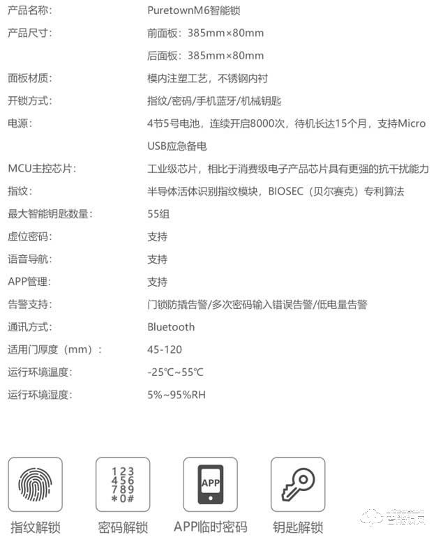 鐠安頓智能鎖 M6半導體模塊低電量告警直板密碼鎖