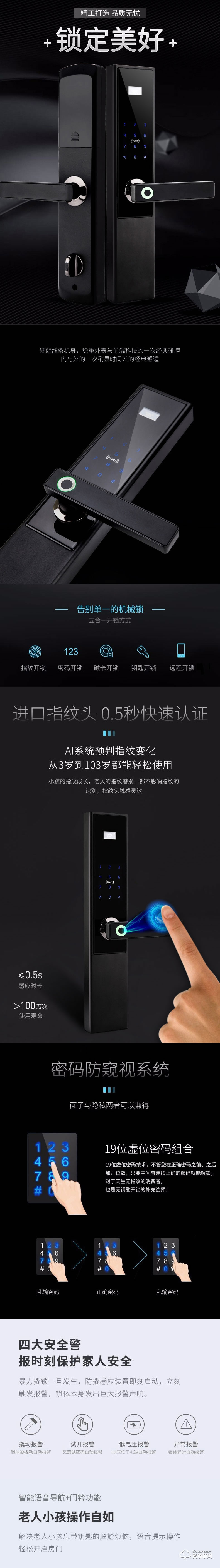 比格漢斯智能鎖 M6S平板指紋密碼智能鎖