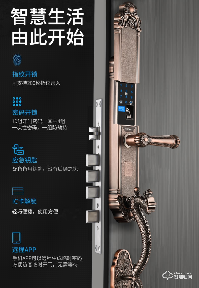 幻侶智能鎖 龍頭別墅門全自動雙開門智能密碼鎖