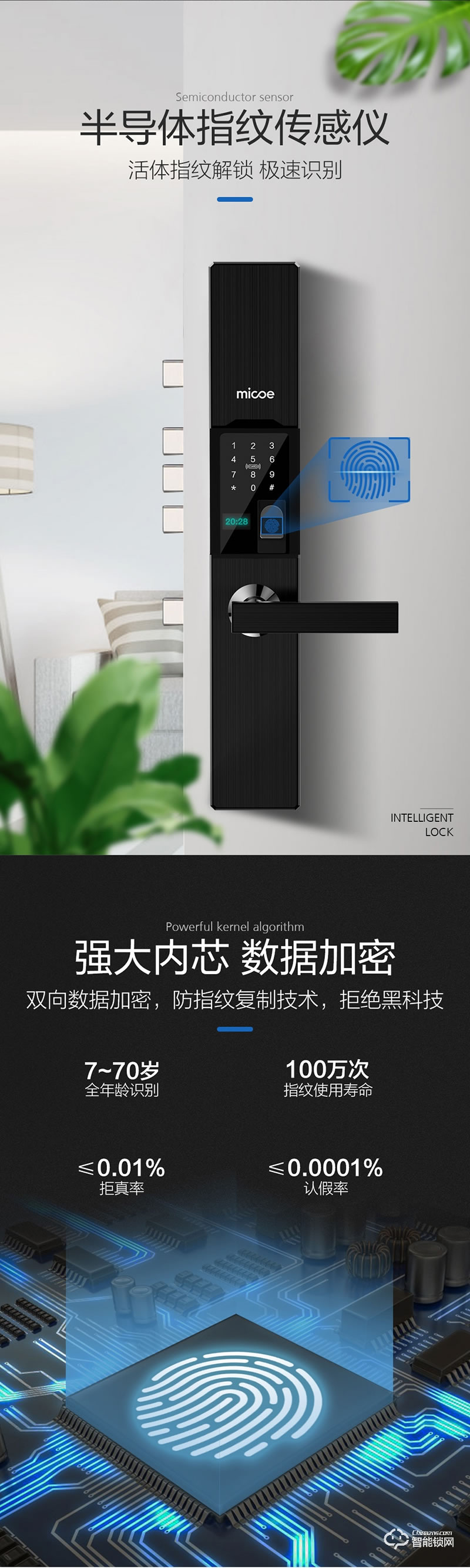 四季沐歌智能鎖 家用防盜門滑蓋式電子指紋鎖