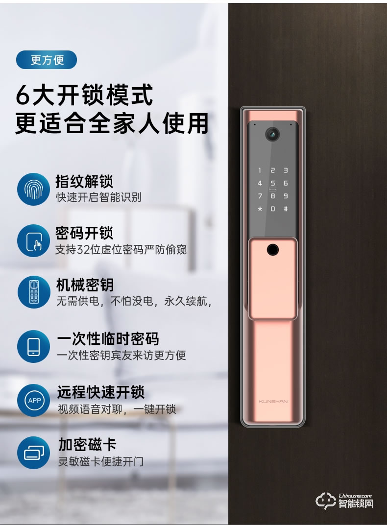 琨山通用智能鎖 D8家用防盜門視頻智能鎖電子鎖