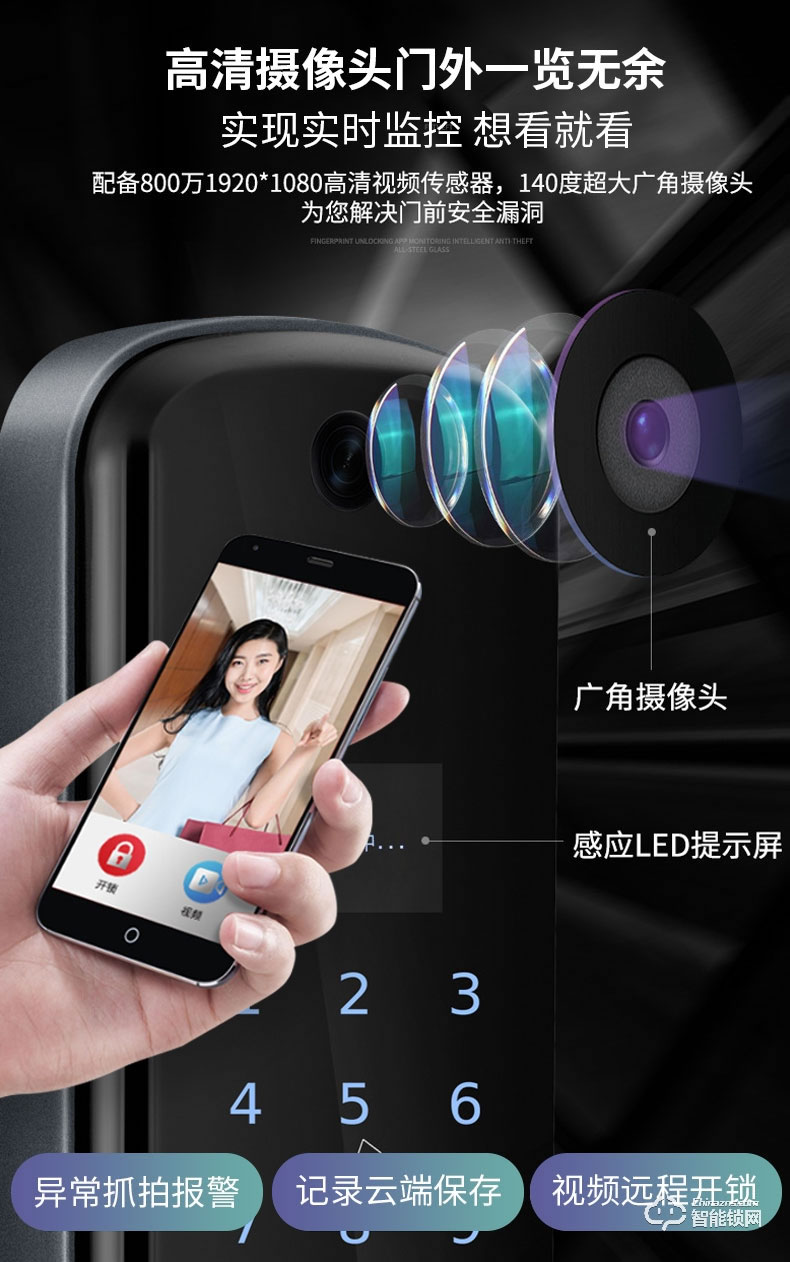 艾仕臣智能鎖 AS-004全自動帶監(jiān)控?cái)z像頭電子鎖