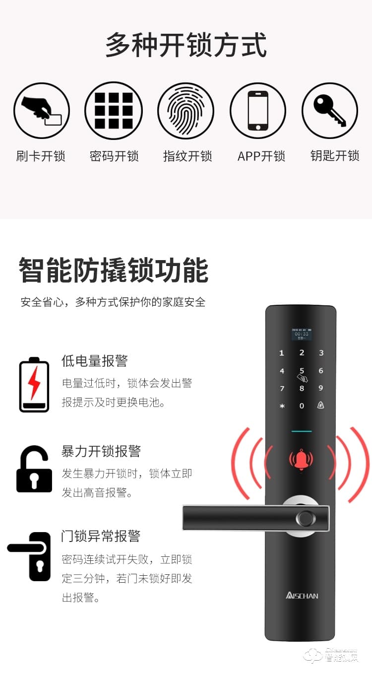 艾仕臣智能鎖 AS-002家用防盜門密碼鎖智能鎖