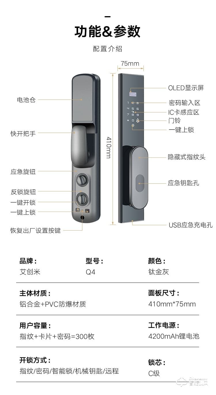 艾創(chuàng)米智能鎖 Q4全自動刷卡密碼電子鎖