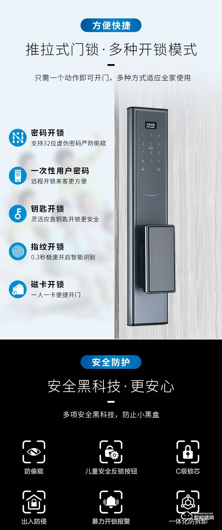 艾創(chuàng)米智能鎖 Q5家用防盜門刷卡密碼鎖