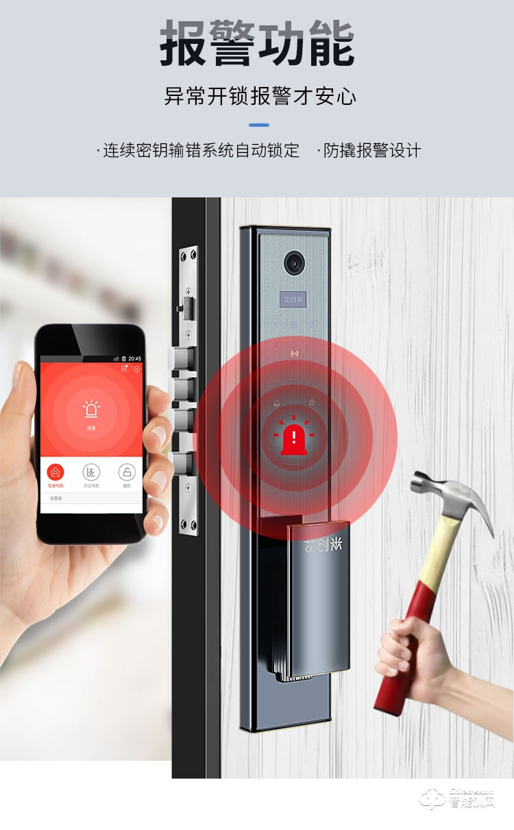 艾創米智能鎖 Q5L監控攝像頭視頻貓眼指紋鎖