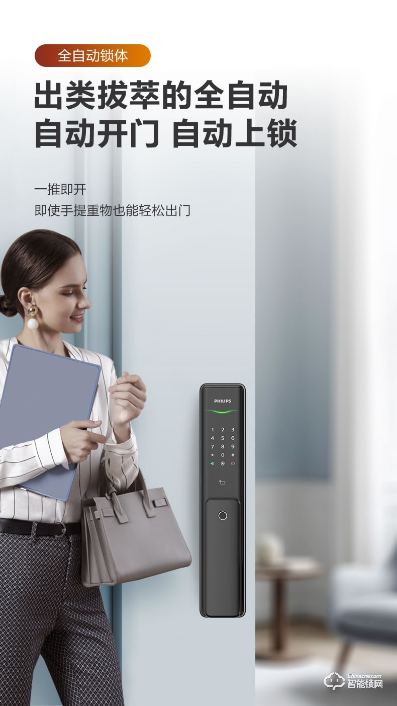 飛利浦智能鎖 6300推拉式全自動(dòng)電子密碼鎖