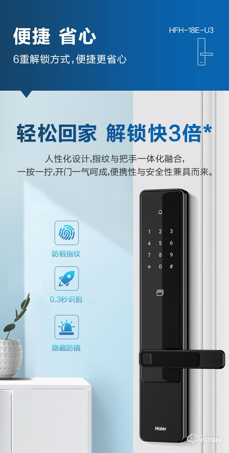 海爾智能鎖 E18直板式防盜門(mén)智能門(mén)鎖電子密碼鎖