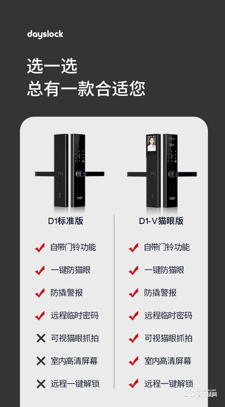 戴司智能鎖 D1/D1-V可視貓眼智能鎖家用防盜門鎖