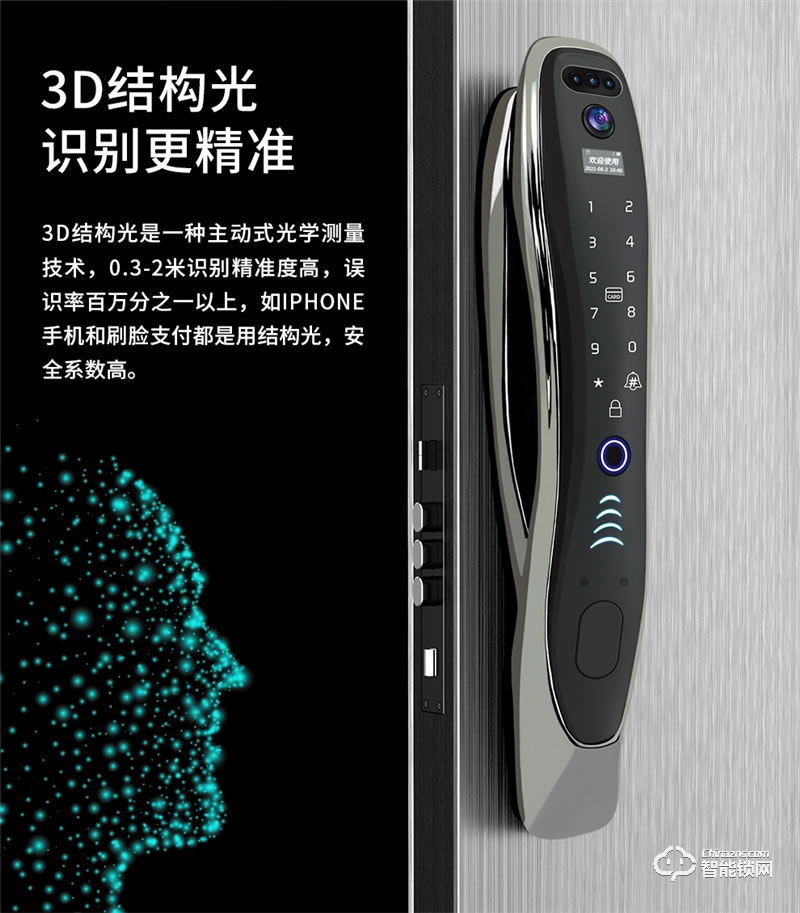 洛克曼G12智能鎖3D人臉識別 航空鋁合金材質