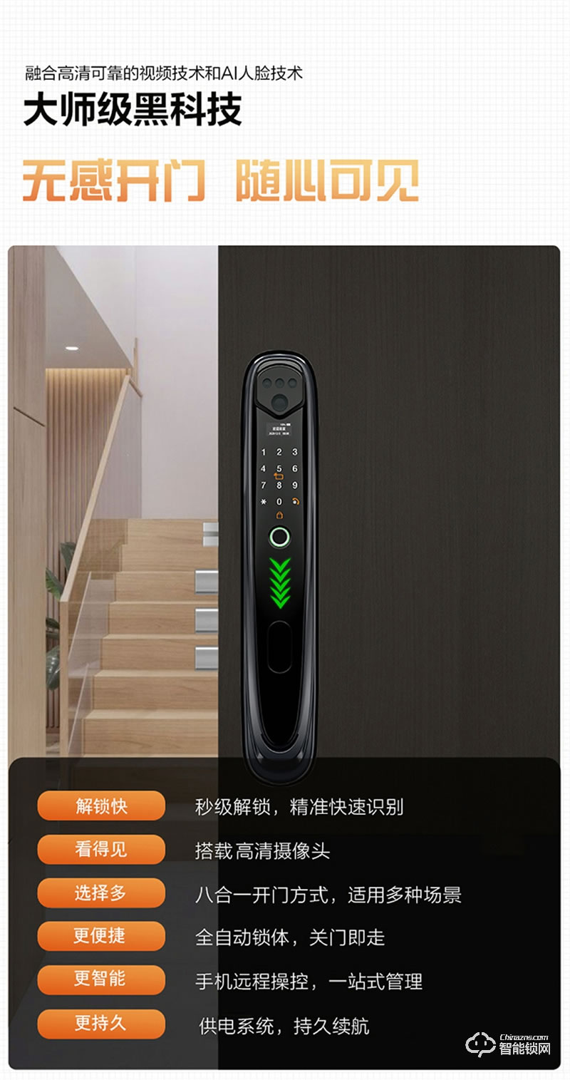 洛克曼S12-2智能鎖3D人臉識(shí)別 超C級(jí)鎖芯