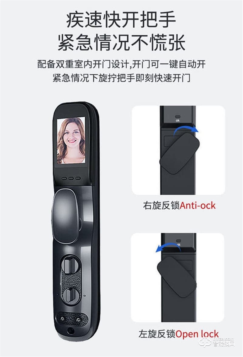洛克曼S12-2智能鎖3D人臉識(shí)別 超C級(jí)鎖芯