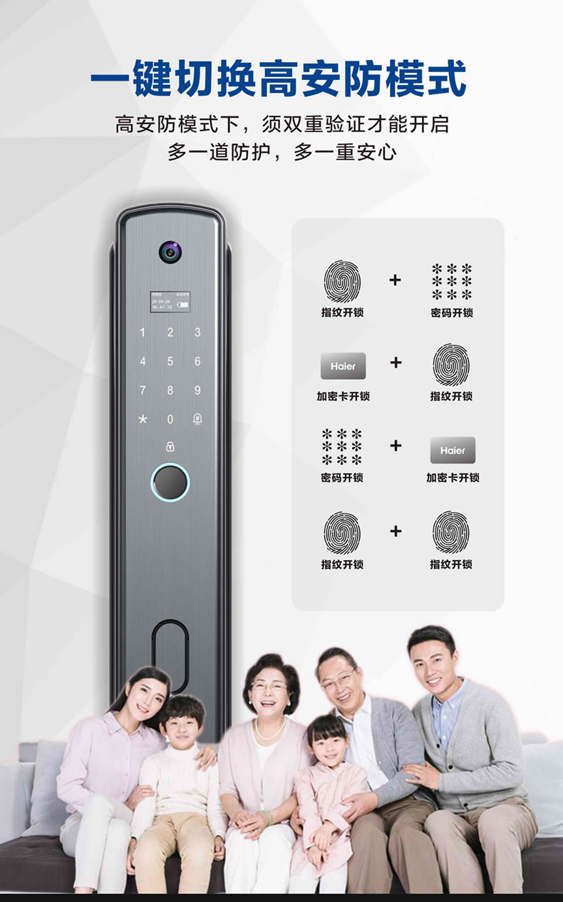 海爾智能鎖29V可視貓眼指紋鎖家用防盜門密碼鎖V29