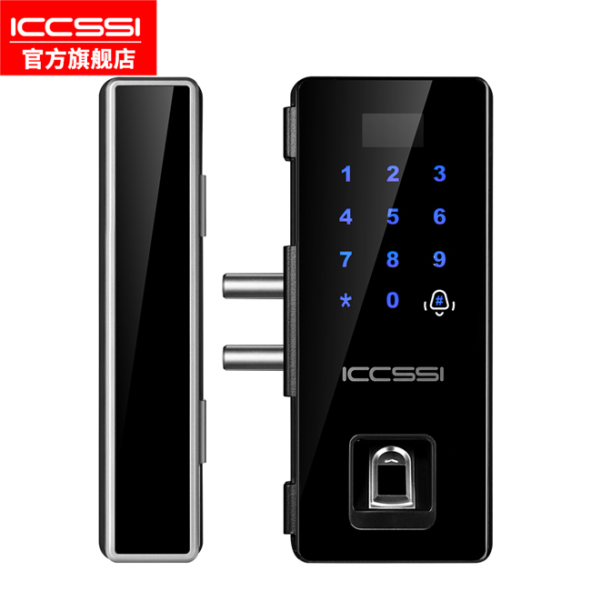 艾棲免開孔玻璃門鎖 指紋密碼鎖 智能遙控鎖