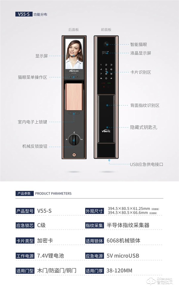 全新升級(jí) | 因特V55-S全自動(dòng)智能貓眼鎖