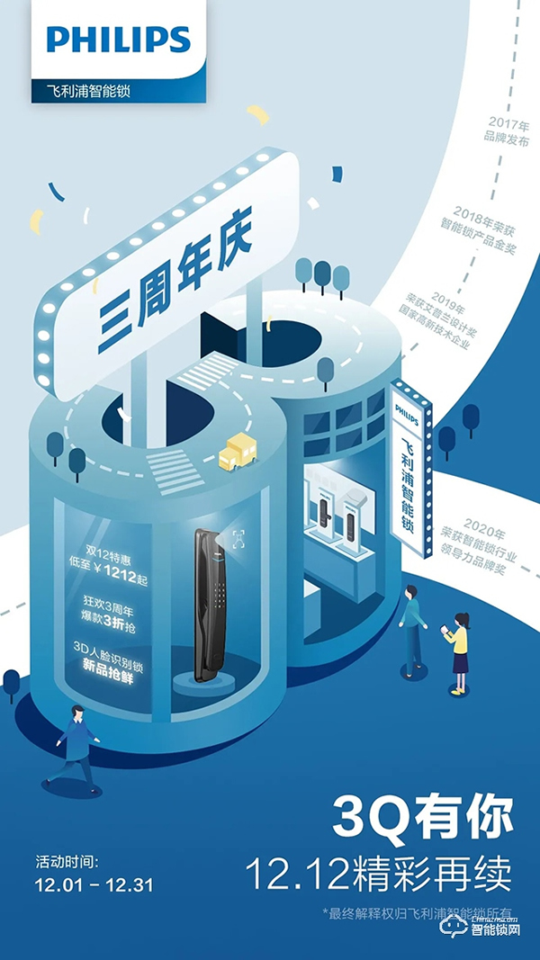 低至1212元？飛利浦智能鎖3周年暨雙12年終好戲上演！
