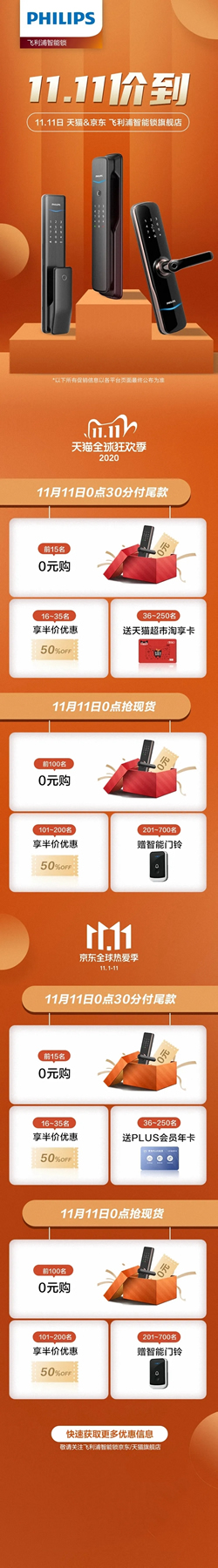 飛利浦智能鎖雙11鉅惠來襲 智能鎖限時0元搶！