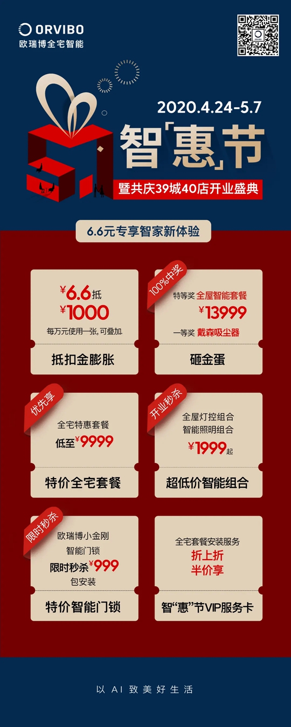 歐瑞博51智惠節(jié) | 共慶39城40店開業(yè)盛典，6.6元專享智家新體驗(yàn)
