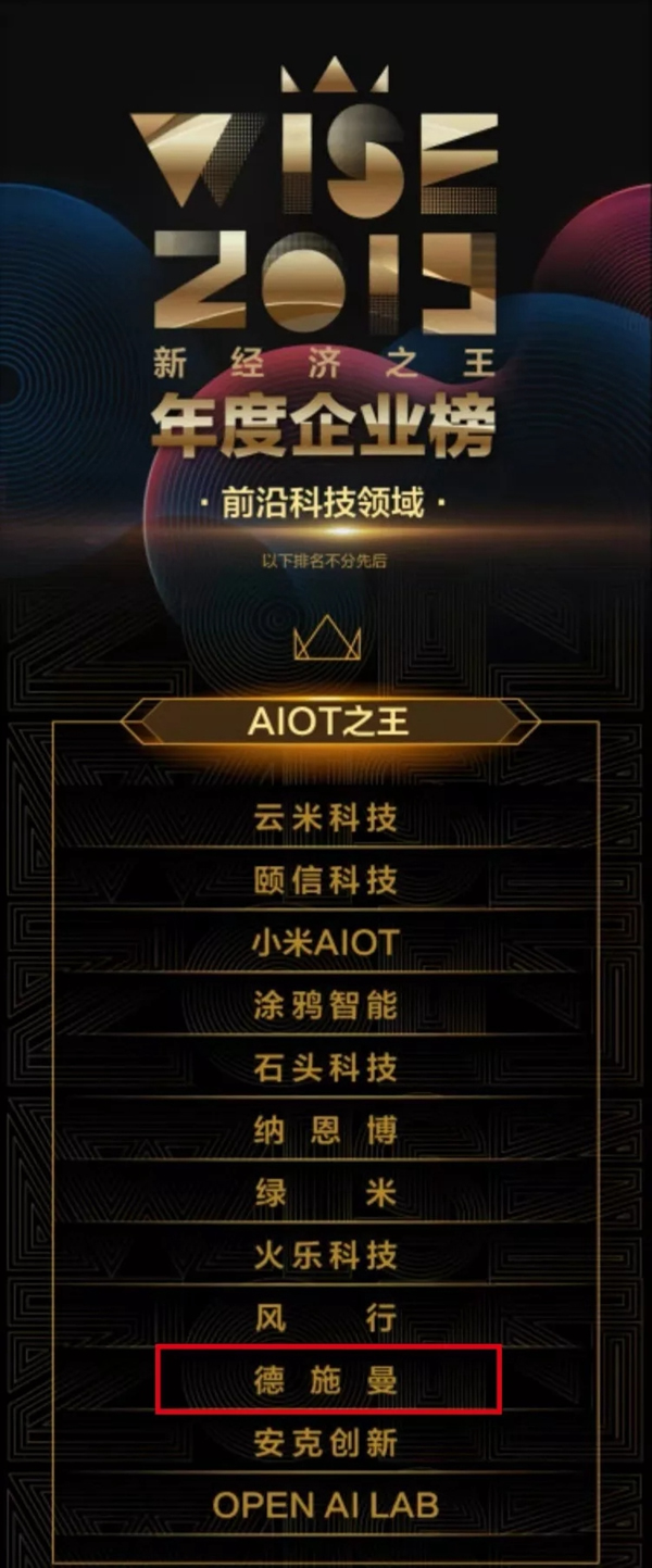 德施曼智能鎖脫穎而出 上榜前沿科技領域AIOT之王