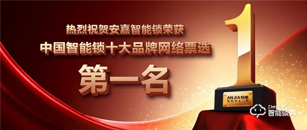 安嘉榮獲2021智能鎖十大品牌第一名